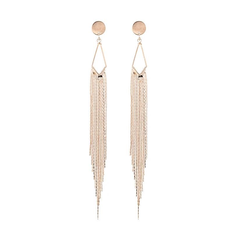 Extra Long Size Copper Gold Earring Costume Gold Fringe Earring Women Gold Hanging Earrings