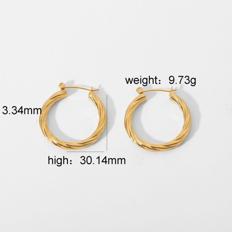 18K Gold-Plated Stainless Steel Twisted Ring Earrings Twisted Pattern C-Shaped Earrings Pendant Titanium Steel Jewelry Earrings