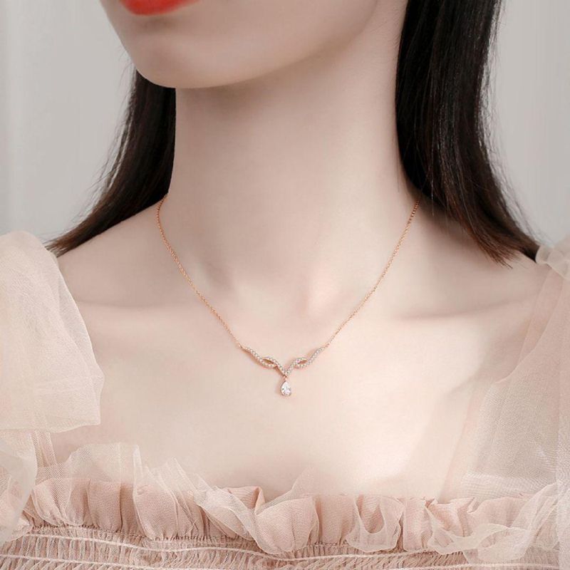 New Fashion Cute Animal Deer Horn Design Pave Setting CZ Stone Diamond Rose Gold Plated 925 Sterling Silver Pendant Necklace