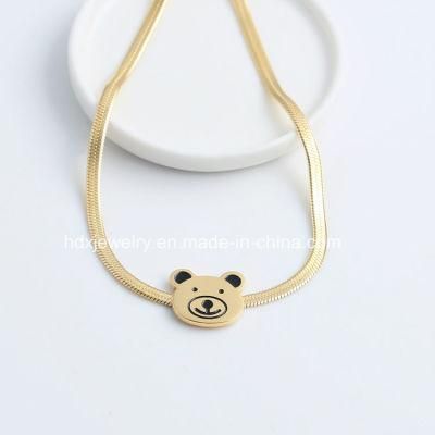 Fashion Jewelry 24K Gold Women&prime;s Stainless Steel Flat Snake Chain Bear Pendant Necklace