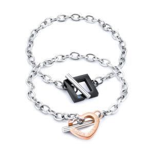 Fashion Women&#160; Jewelry Adjustable Square Heart Stainless Steel Bracelet for Couple