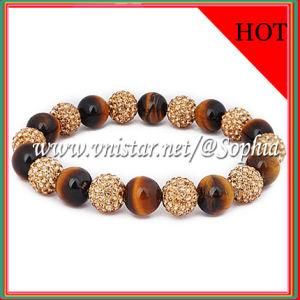 Tiger Eye Bead and Crystal Bead Bangle