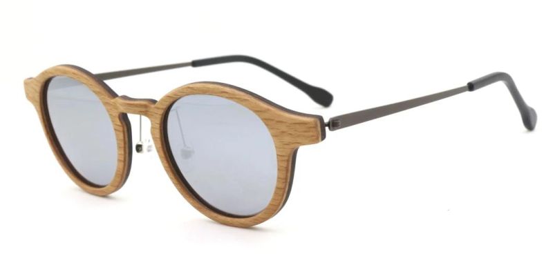 Fashion Double Color High Quality Wooden Sunglasses with Metal Temple