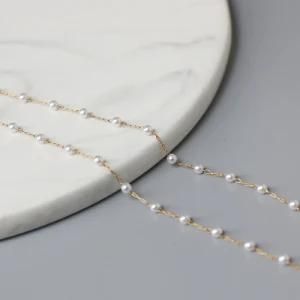 18K Gold Stainless Steel Chain Handmade Imitation Pearl Beads Chain Link Necklace for Women