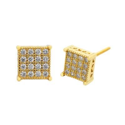 Hip Hop Inlaid Zircon Trend Earrings Square Hollow Men&prime;s Earrings