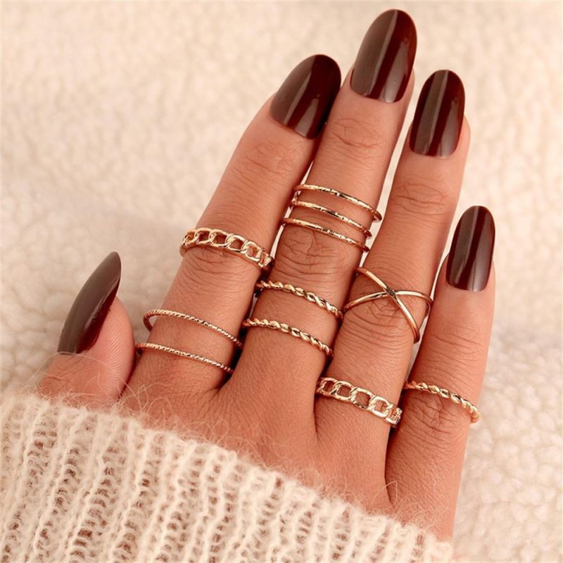 Women Fashion Accessories Bohemian Gold Chain Rings Set Fashion Jewellery