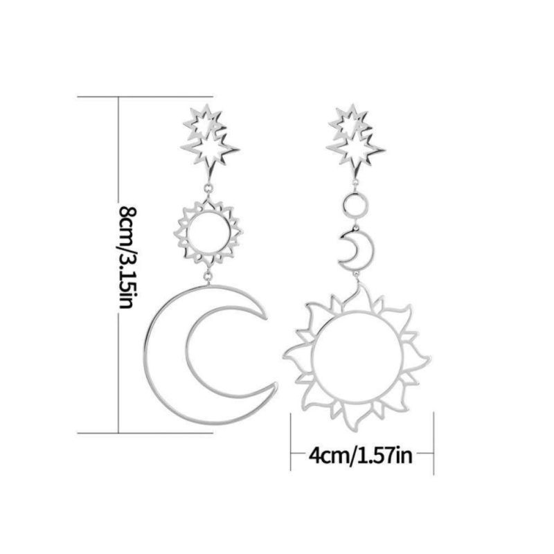 Fashion Boho Asymmetrical Hollow Star Sun Moon Drop Dangle Earring