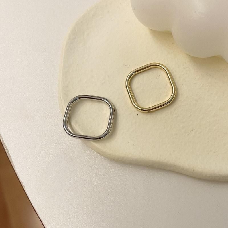 Fashion Women Hip-Hop Stainless Steel Square Shape Smooth Rings in Gold and Rhodium Plated