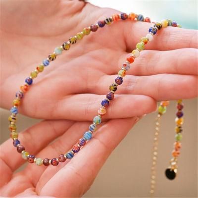 Long Colourful Mixed Beads Necklace in Gold Plated for Women Bohemian Rainbow Beaded Ethnic Necklace Jewelry