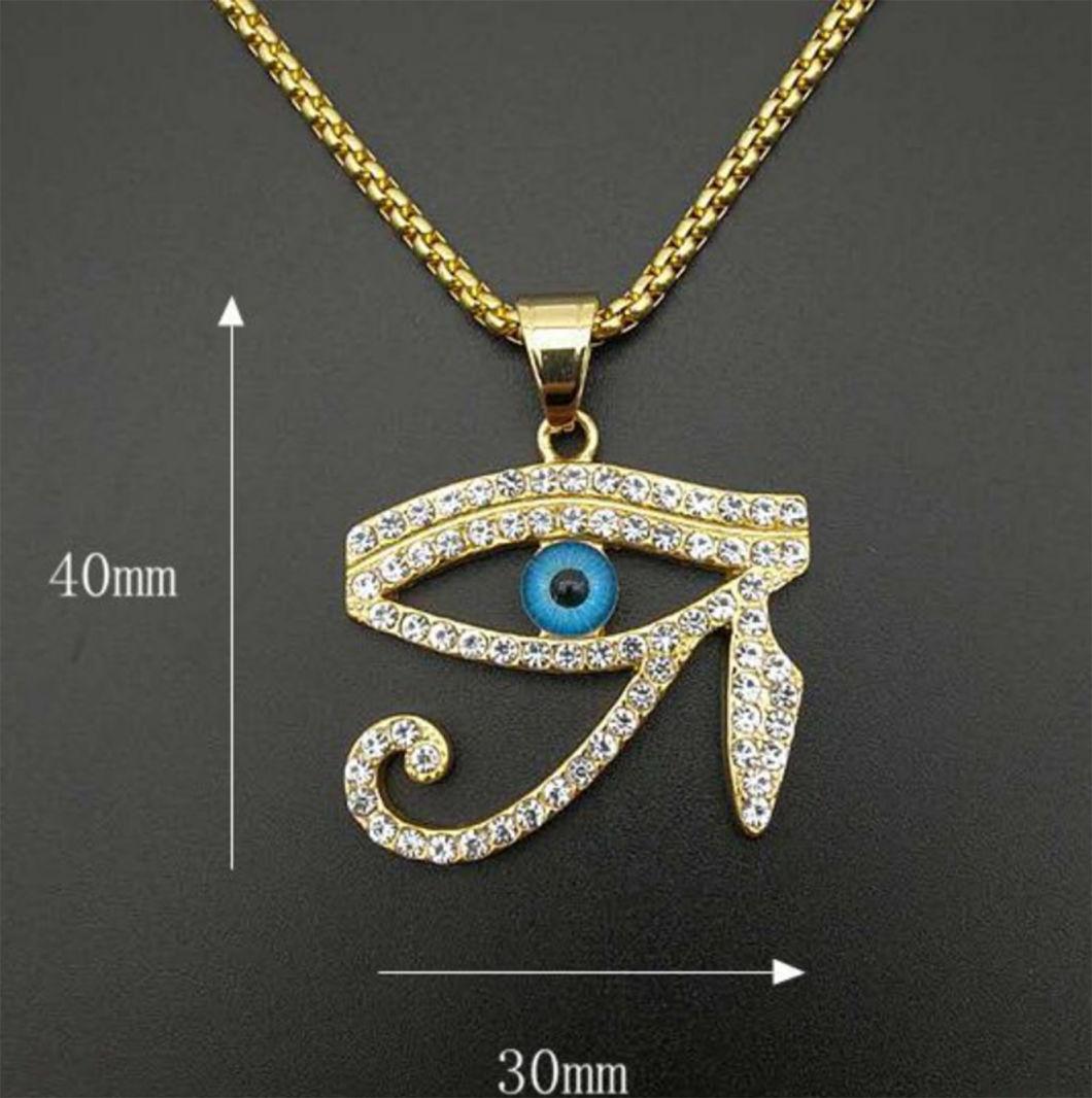 The Eye of Horus Jewelry Titanium Stainless Steel Gold Plated Diamond Horus Blue Eye Pendant Spt2616