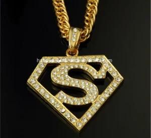 Superman Necklace Decorated with Rhinestons
