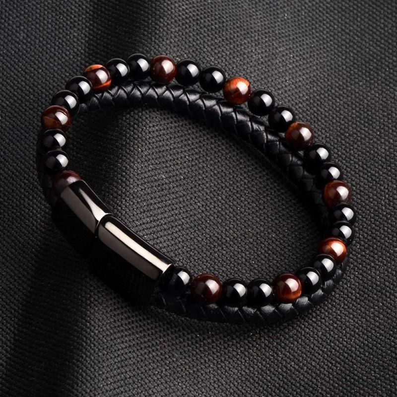 Men Jewelry Magnetic Clasp Tiger Eye Beads Natural Stone Bracelet