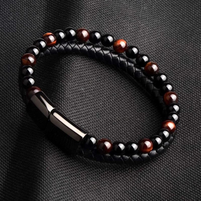 Men Jewelry Magnetic Clasp Tiger Eye Beads Natural Stone Bracelet