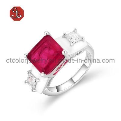 Natural Red Fashion Stone Enamel Silver Rings Jewelry