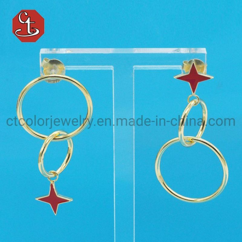 Simple Geometric Enamel Earring Triangle Silver Eardrop Wholesale Jewelry