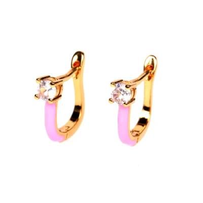 New Design Rainbow Enamel Huggie Hoop Earrings with Zircon Stone