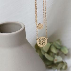 2 Layer Necklace 14K 18K Women Girl 316L Stainless Steel Gold Plated Snowflake Pendant Necklace