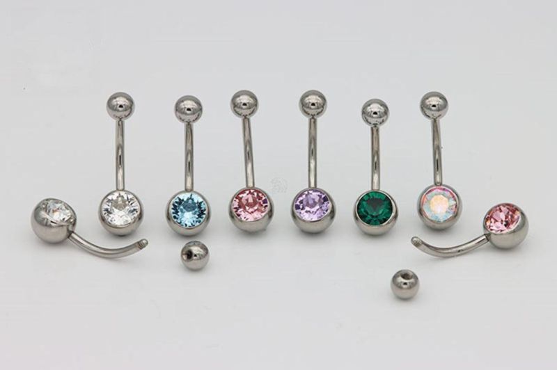 Jewelry ASTM F136 Titanium G23 Titanium Belly Button Ring Set Diamonds Hot Selling New Piercing Jewelry Belly Ring Double Stones Belly Ring Body Piercing Tp1910