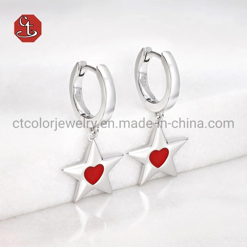925 Sterling Silver Fashion Jewellery Star shaped Enamel Earrings