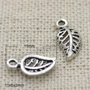 Fashion Metal Leaf Shaped Charm Beads in Antique Silver Leaf Charms