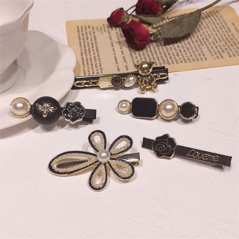 Net Red Hot Style Scissors Pearl Feather Six-Piece Hair Clip, Bear Girl Side Clip, Word Clip Duckbill Clip Hair Accessory