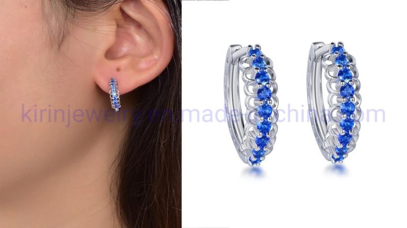 Pendiente De Arete 925 Sterling Silver Earrings Arete De Plata Blue Spinel Gem Huggie Hoop Earrings