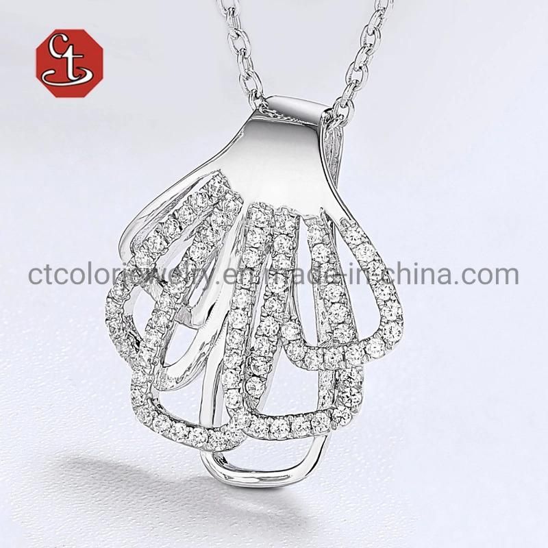 Fashion Jewelry Pendant 925 Sterling Silver Gold Plated/Rose Plated/White Plated shell Shaped CZ Women Necklaces