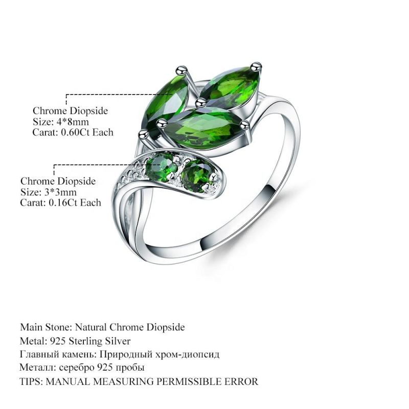 Hot Sale Jewelry Drop-Shipping Service Natural Chrome Diopside Sterling Silver Ring 925 Custom Gemstone Rings for Women