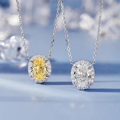 2022 Latest Handmade Fashion Jewelry Gemstone Pendant Necklaces Oval Cut Lab Yellow Diamond Silver Wedding Necklace