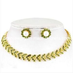 Summer Fashion Jewelry/ 2013 Zinc Alloy Plated with Gold Green Rhinestone Yellow Cryatal Wedding Sets Earrings Lead Nickle Free (PN-089)