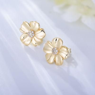 New Design Earring Beauty White CZ High Polishing Flower Stud for Trendy Women