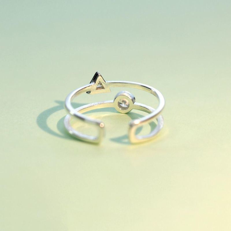 925 Sterling Silver Ring Double Layer Round Triangle CZ Adjustable Ring for Women S925 Ring Jewelry