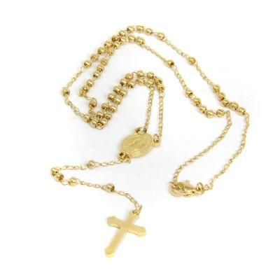 18K Gold Plated Stainless Steel Religious Catholic Necklace Virgin Mary Maria Pendant Men Women Beaded Ball Necklace