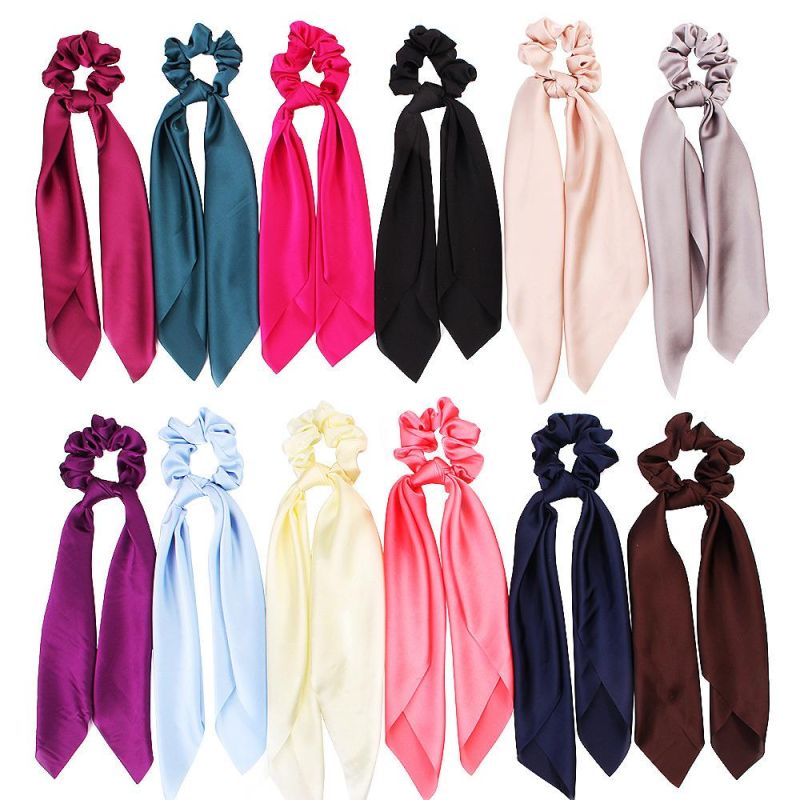 Ponytail Holder Bow Hair Scrunchies Silk Satin DOT Floral Scarf Scrunchies for Women