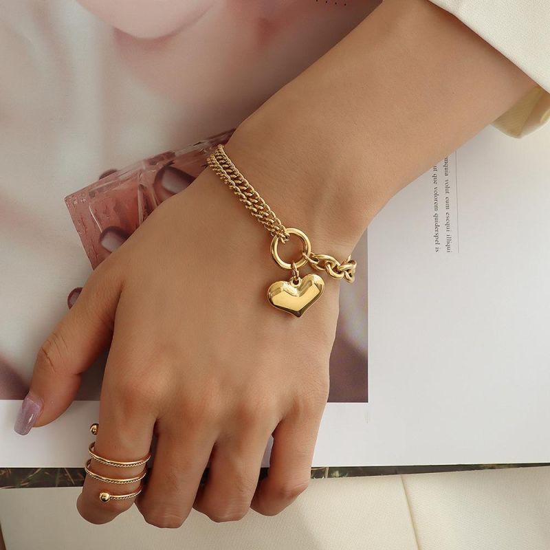 18K Gold in Titanium Steel Plating Versatile Heart Bracelet