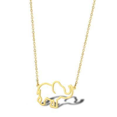 Animal Series Simple Hollow Stainless Steel Gold-Plated Cartoon Elephant Necklace