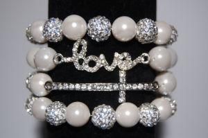 Jewelry Charm Bracelet, Rhinestone Love Bracelet, Crystal Sideway Cross Bracelet, Mother Pearl Bead Bracelet Set