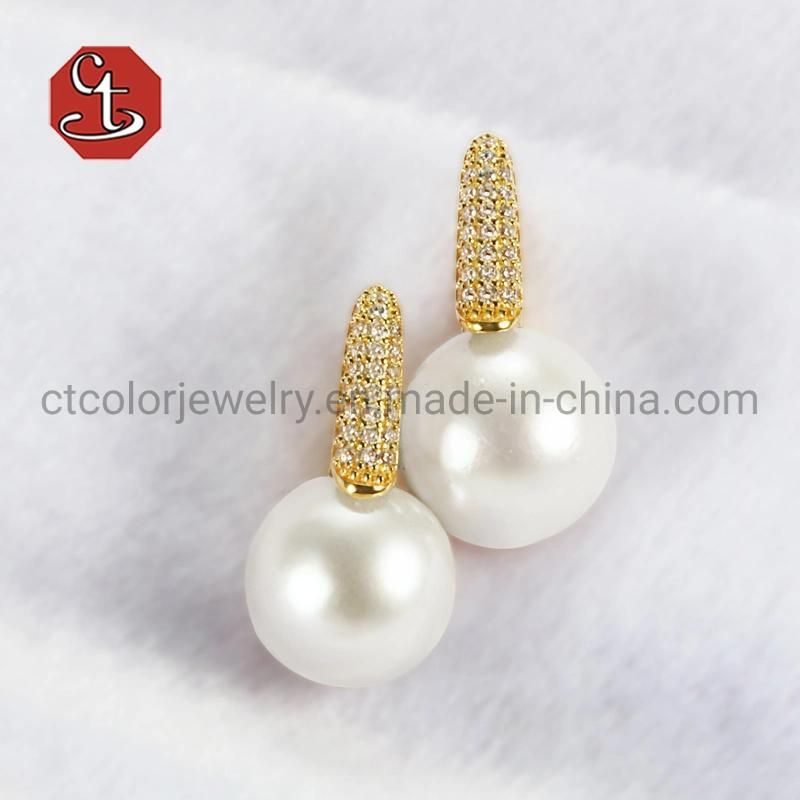 Fine 925 Sterling Silver and Brass Natural Freshwater Pearl Silver Stud Earrings for Women Jewelry Elegant Style Fashion Jewelry 18K Gold Plated Pearl Earrings
