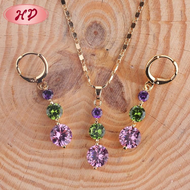 Wholesale White Zircon Brass Gold Plated Ball Jewelry Sets