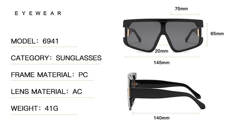 Sunglasses One-Piece Retro Midin Big Frame Sunglasses Female Cross-Border Ins Street Shooting Glasses