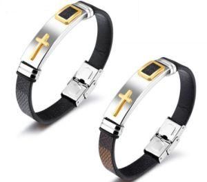 2018 New Fashion Brown and Black PU Leather Bracelets Bangles for Men and Women Retro Cross Charm Bracelets