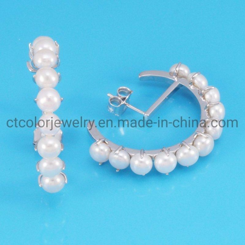 Hot Sale 925 Silver Freshwater Pearl omega Earrings Jewelry