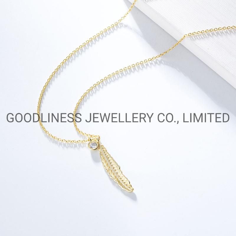 925 Sterling Silver Fine Jewelry Women Feather Pendant Necklace