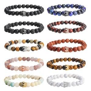 Exquisite Cooper Inlaid Zircon Crown Charm Natural Stone Beaded Bracelet
