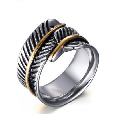 Fashion Jewelry Titanium Steel Men Finger Ring Individual Feather Ring