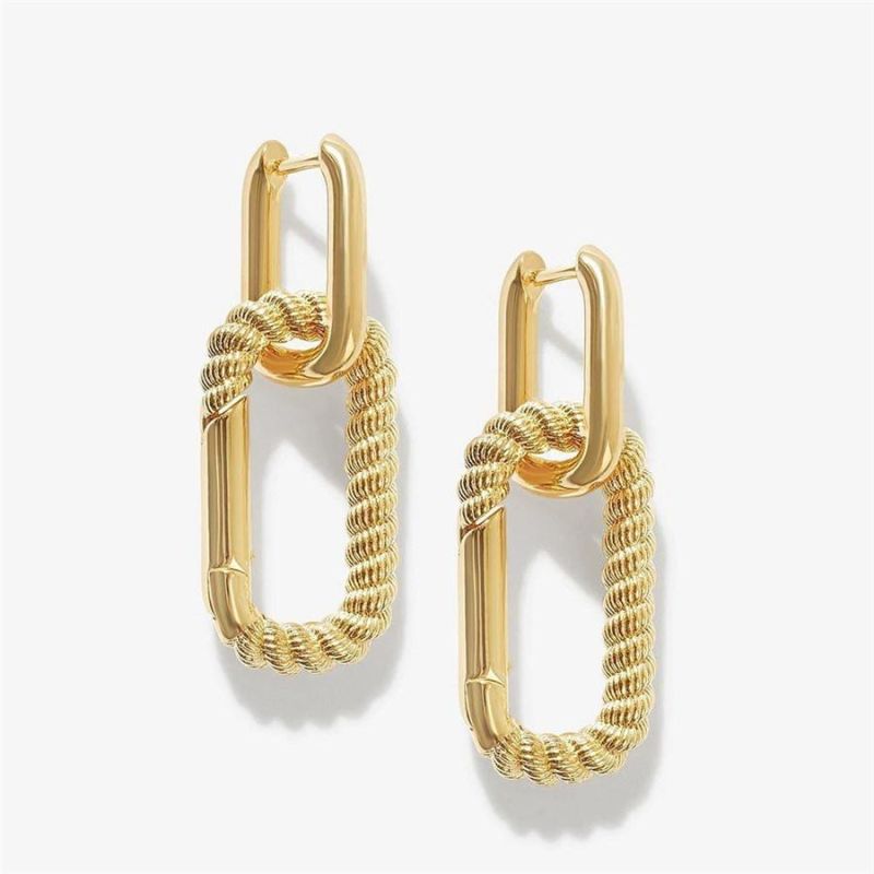 Custom Square Smooth and Textured Stainless Steel Carabiner Earrings Wholesale Price Fashion Jewelry