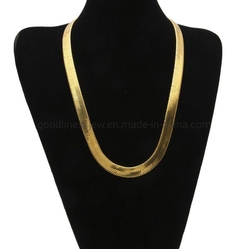 Gold Wide Herringbone Chain Necklace Blade Chain Jewelry Necklace