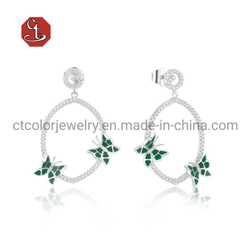 Fashion Jewelry Branch Design 925 Silver 18k Gold Plated Enamel Sutd Earring