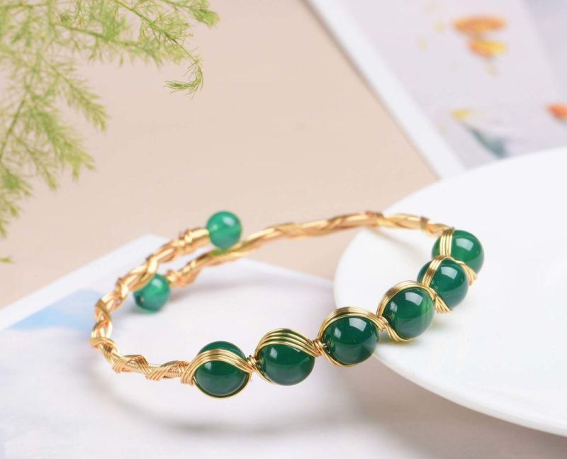2021 New Design High Quantity Jewelry 14K Gold Plated Pearl Twist Bangle Bracelet