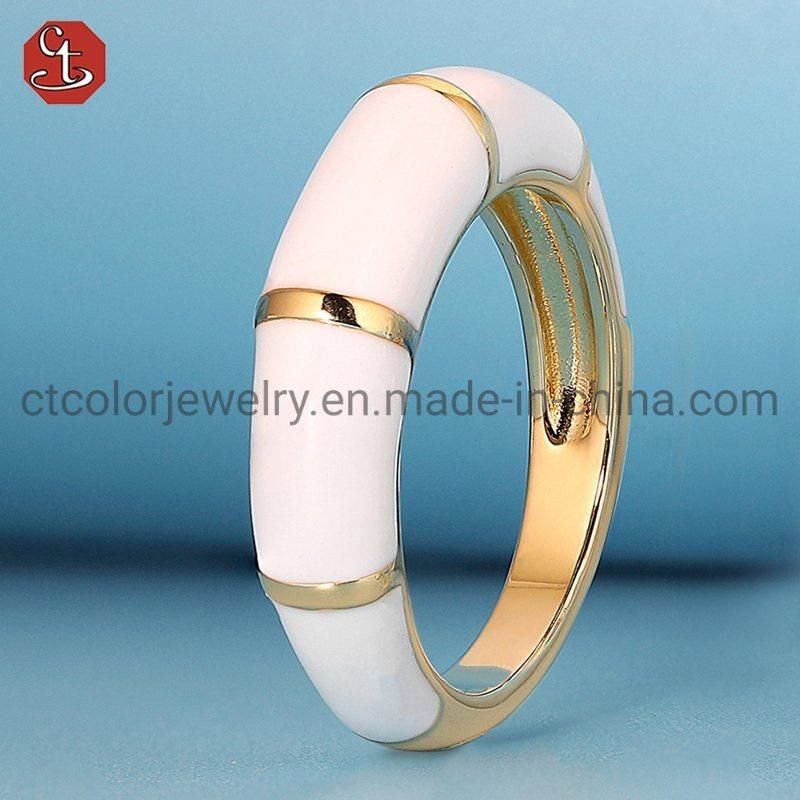 Wholesale High Quality Custom Ring Jewelry 925 Sterling Silver Fashion White Enamel 18k Gold Plated Rings